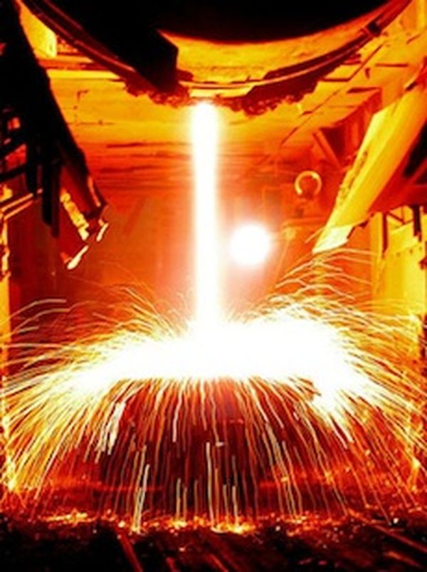 Continuous glass or steel production