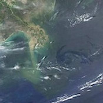 The spread of an oil spill can be measured using satellite imagery.