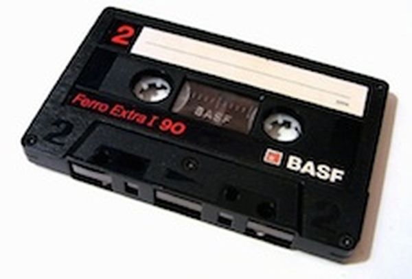 Cleaning strip at beginning of a cassette tape cleans tape heads