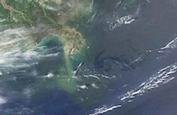 The spread of an oil spill can be measured using satellite imagery.